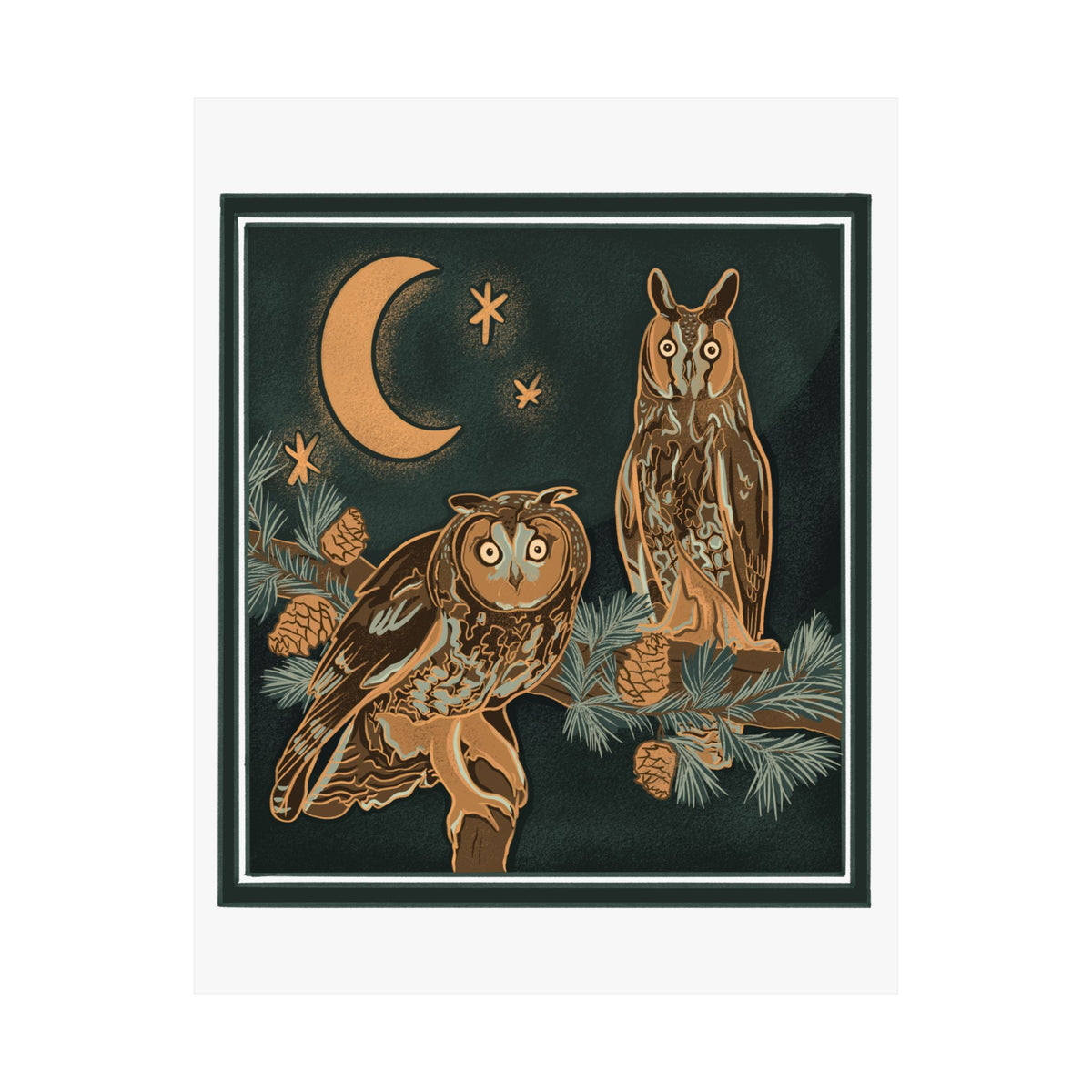 Moonlit Long-eared Owl Art Print