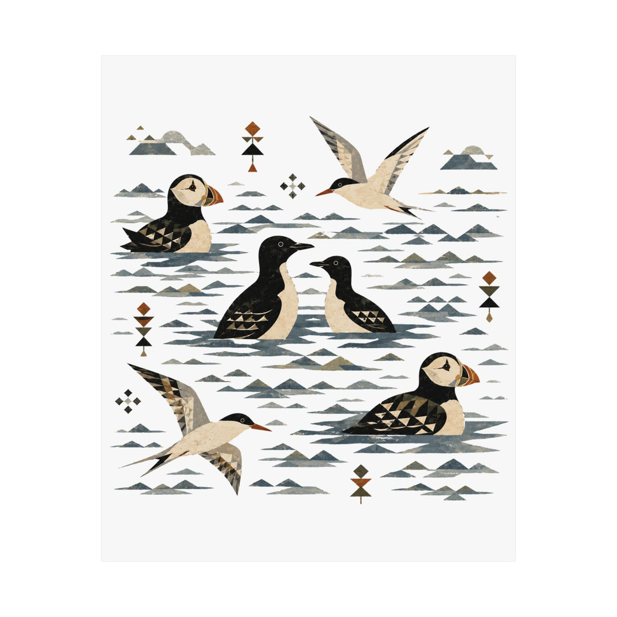 Folk Art Seabirds Art Print