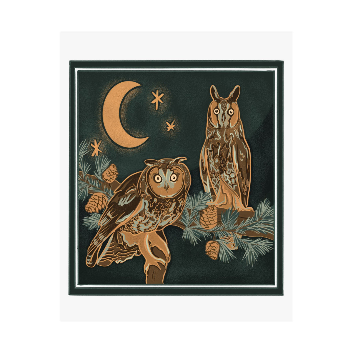 Moonlit Long-eared Owl Art Print