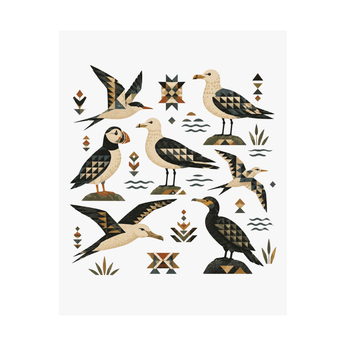 Folk Art Seabirds Art Print
