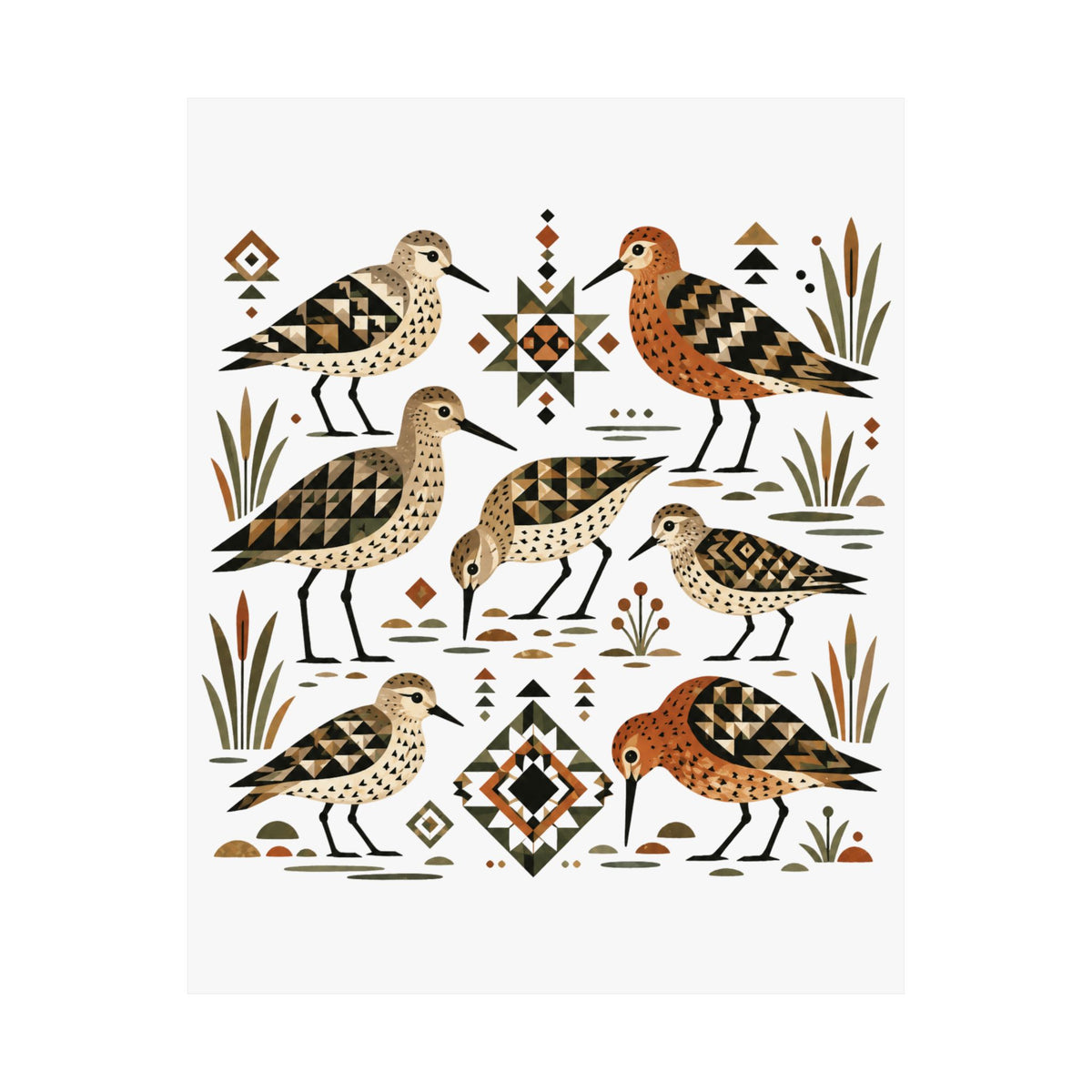 Folk Art Shorebirds Art Print