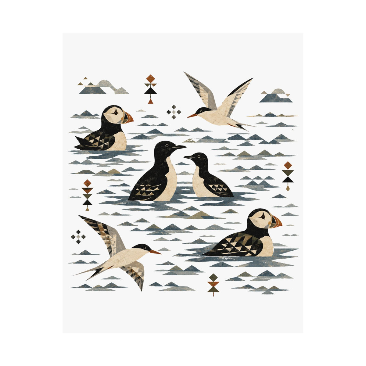 Folk Art Seabirds Art Print