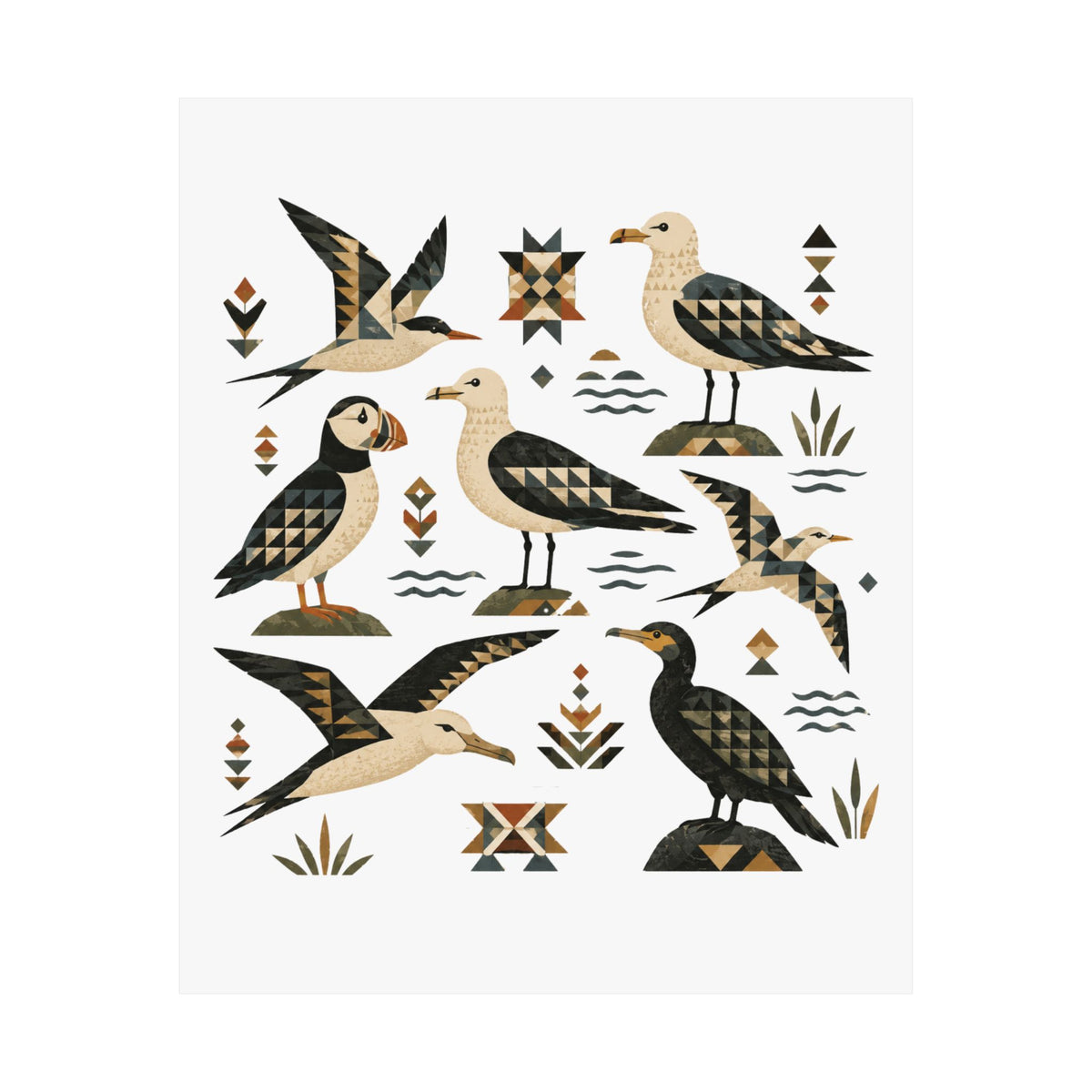 Folk Art Seabirds Art Print