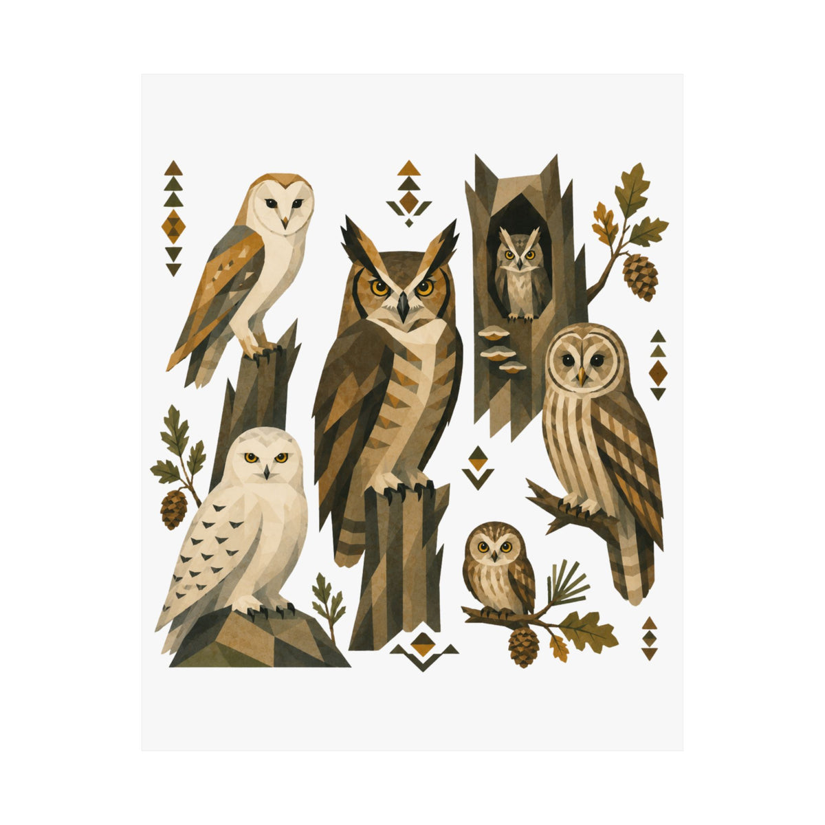 Folk Art Owls Art Print