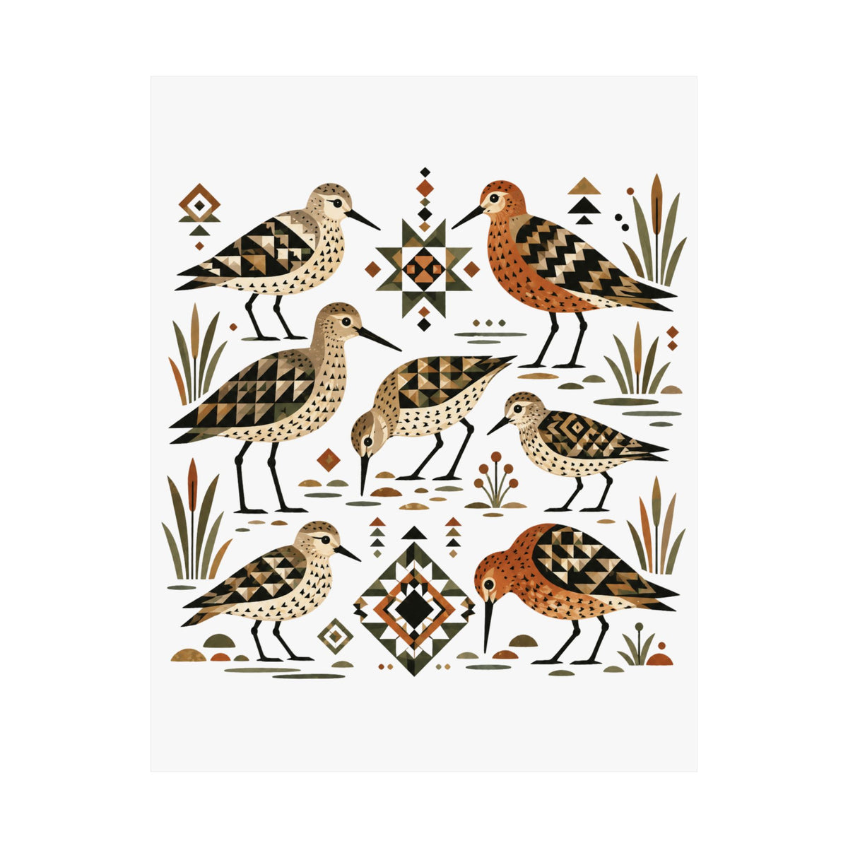 Folk Art Shorebirds Art Print