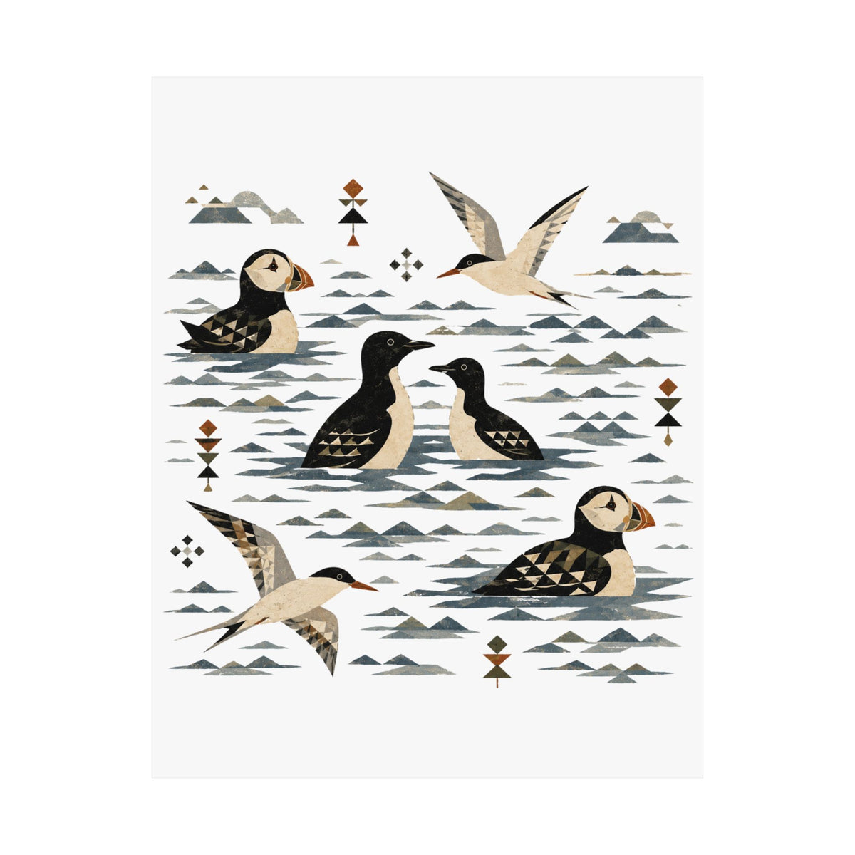 Folk Art Seabirds Art Print