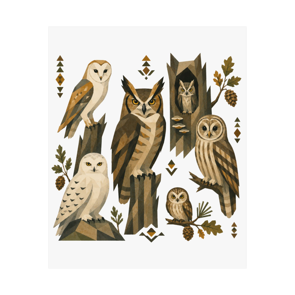 Folk Art Owls Art Print