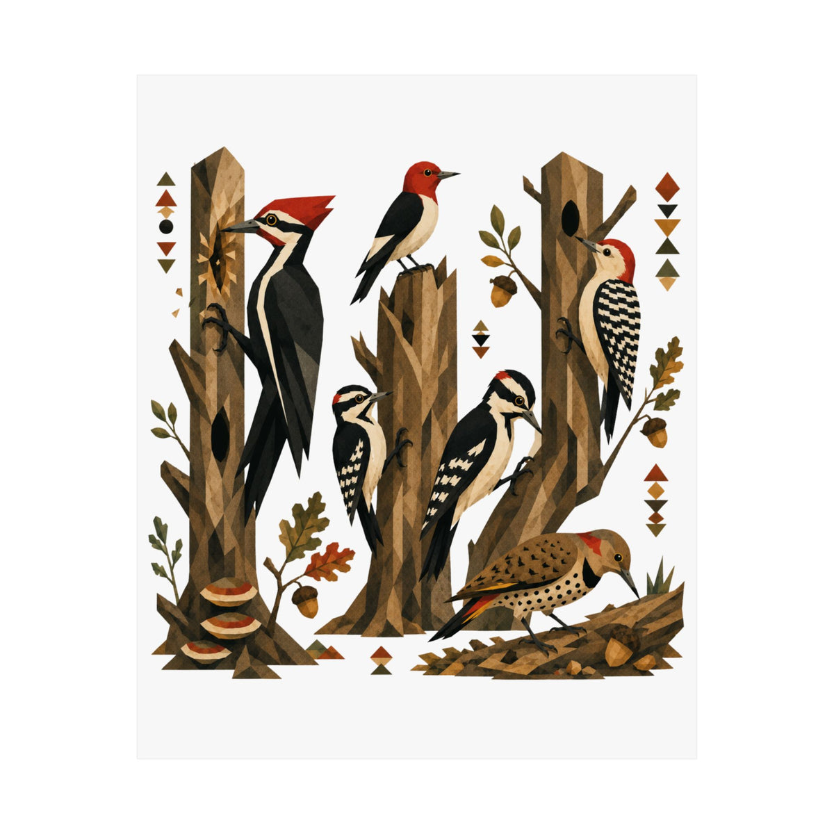 Folk Art Woodpecker Art Print