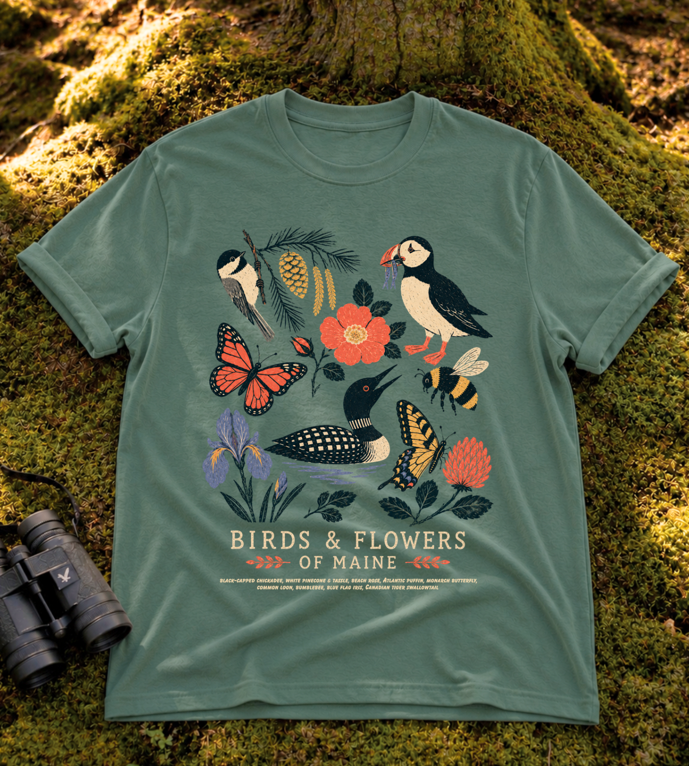 Birds & Flowers of Maine T Shirt