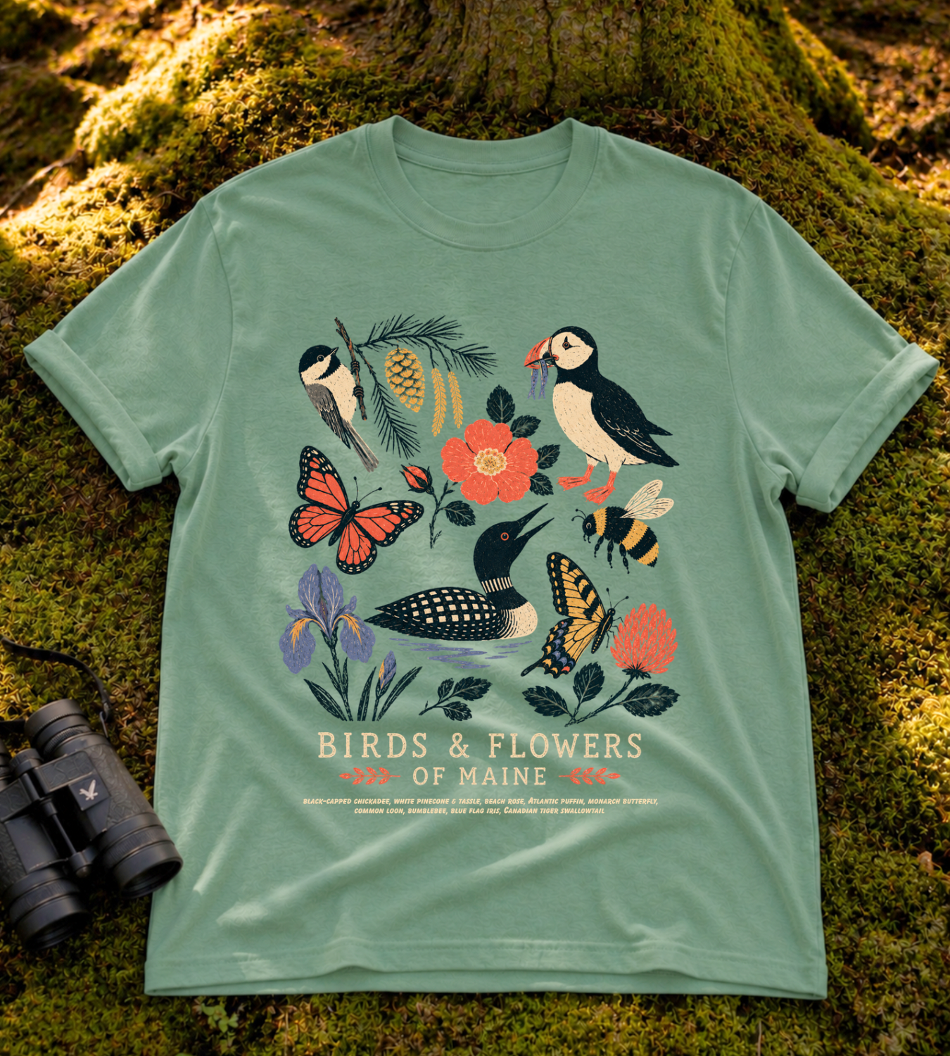 Birds & Flowers of Maine T Shirt