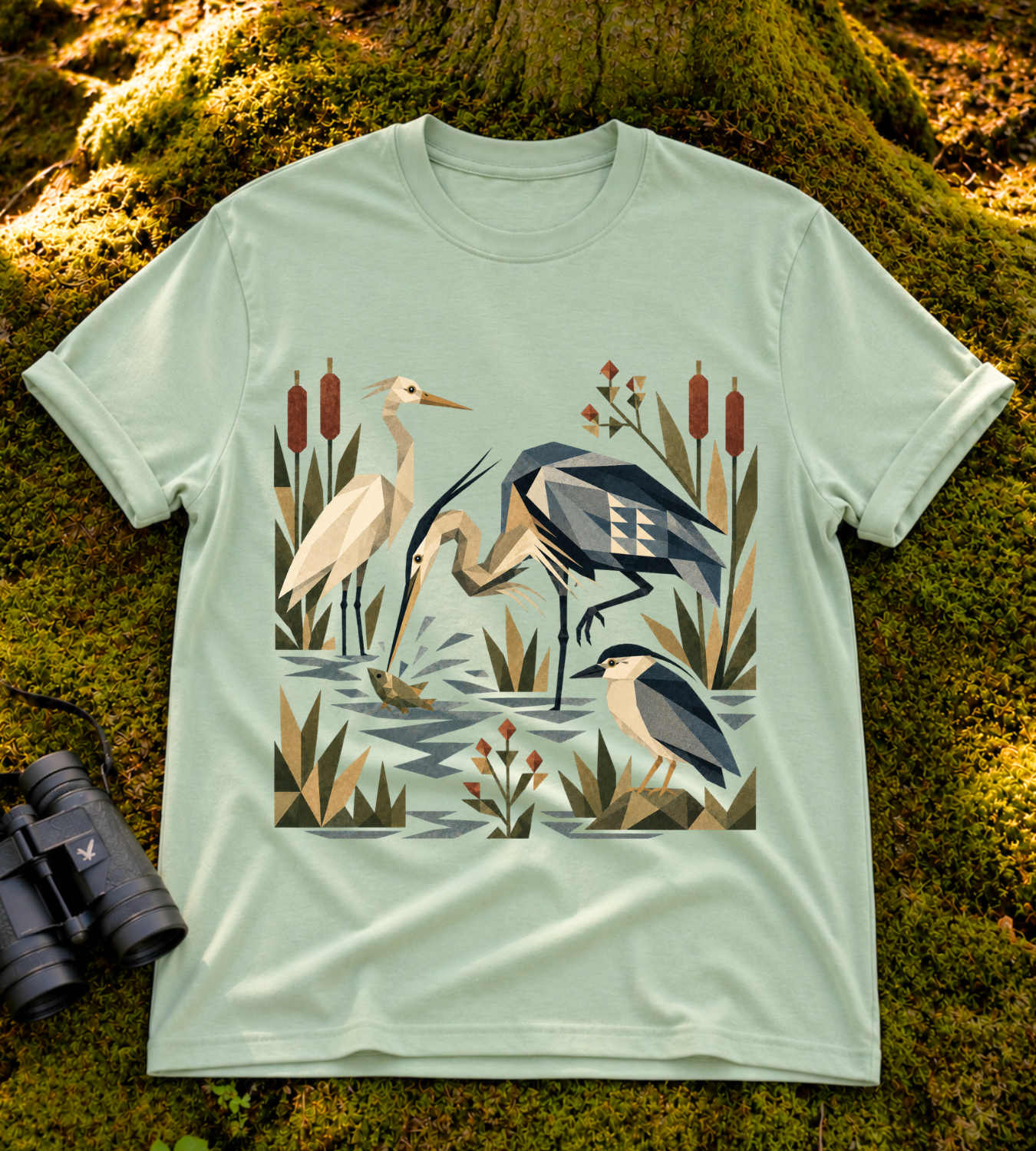 Folk Art Heron Marsh T Shirt