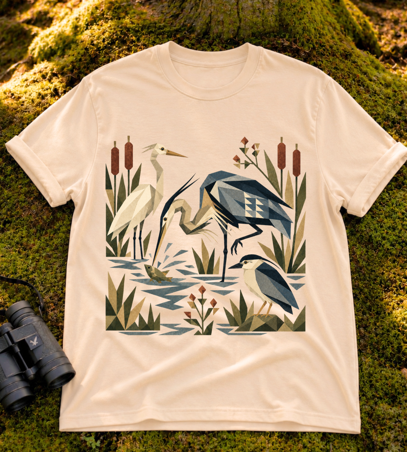 Folk Art Heron Marsh T Shirt