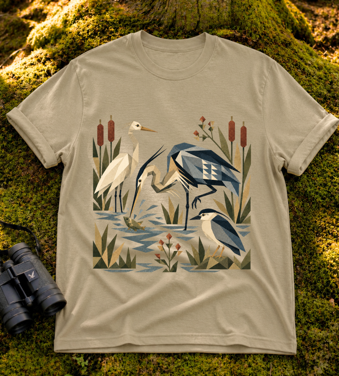 Folk Art Heron Marsh T Shirt