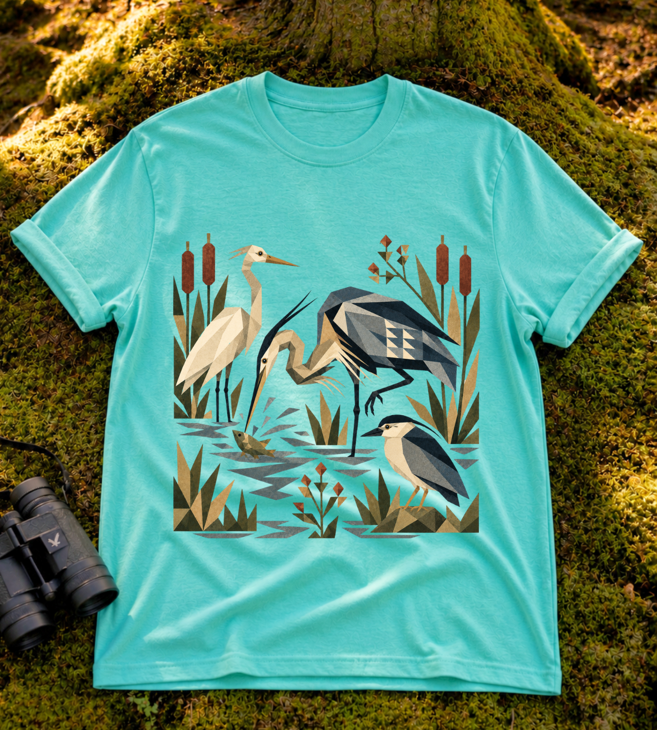 Folk Art Heron Marsh T Shirt