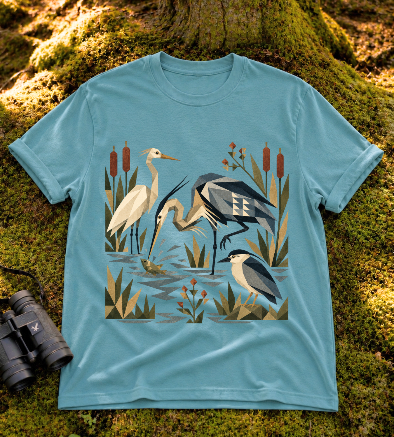 Folk Art Heron Marsh T Shirt