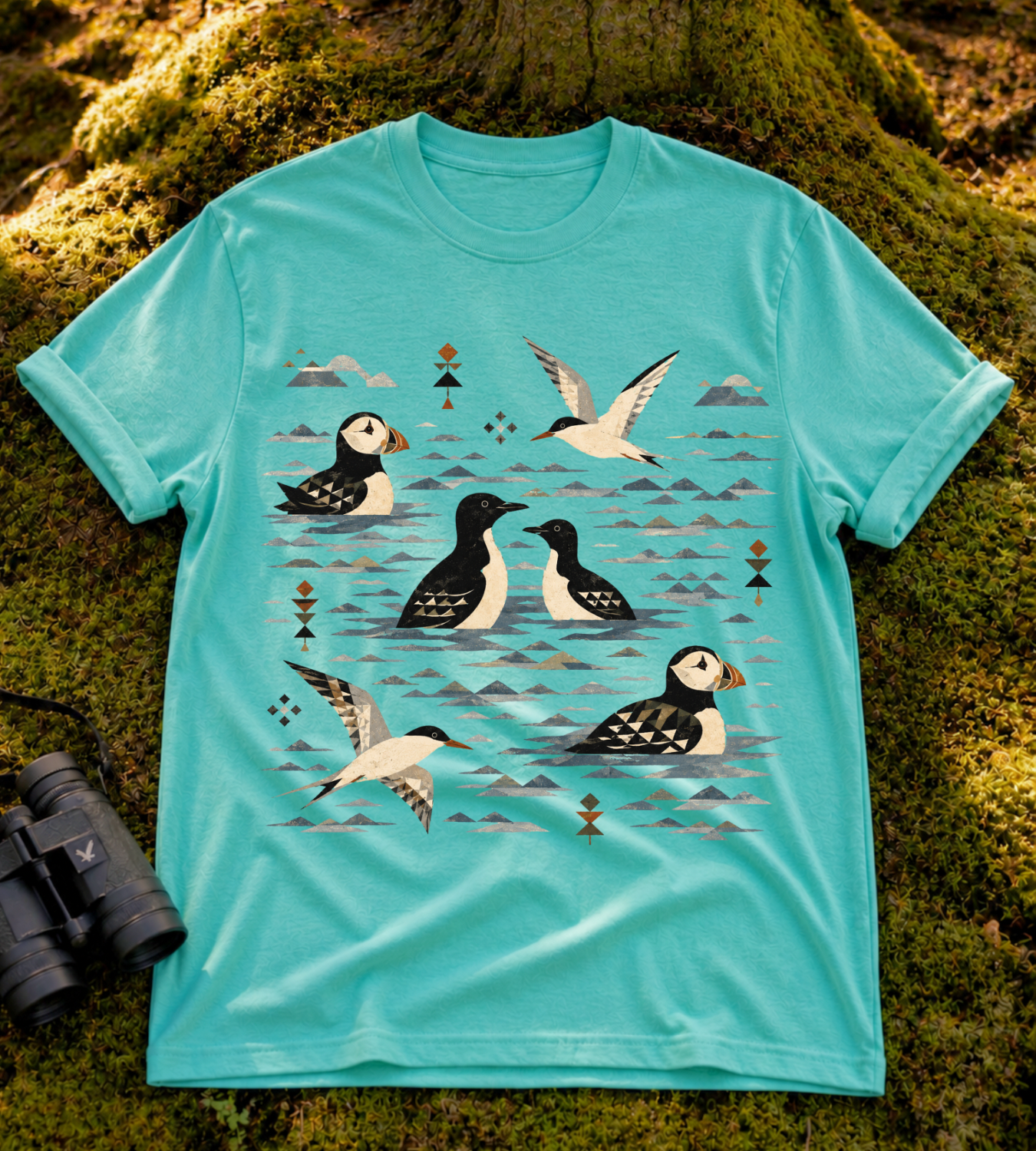Folk Art Puffin & Seabird T Shirt