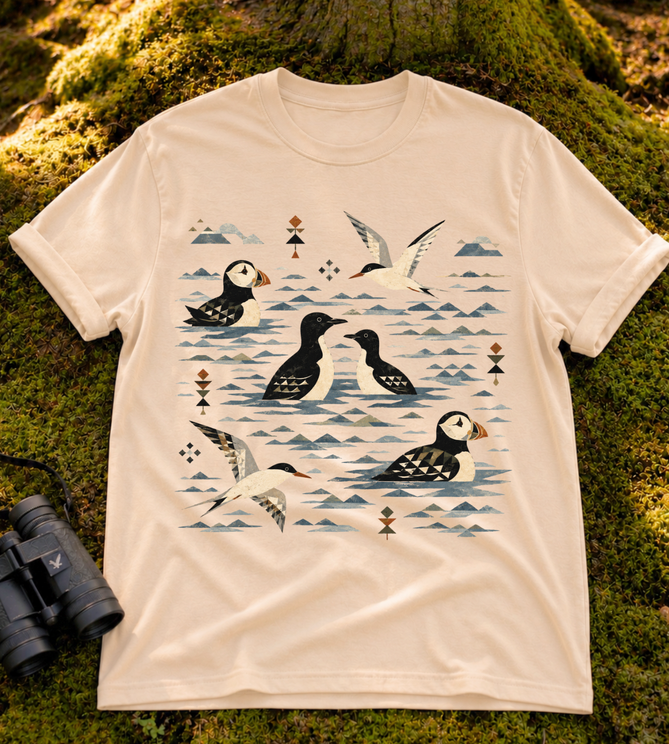 Folk Art Puffin & Seabird T Shirt