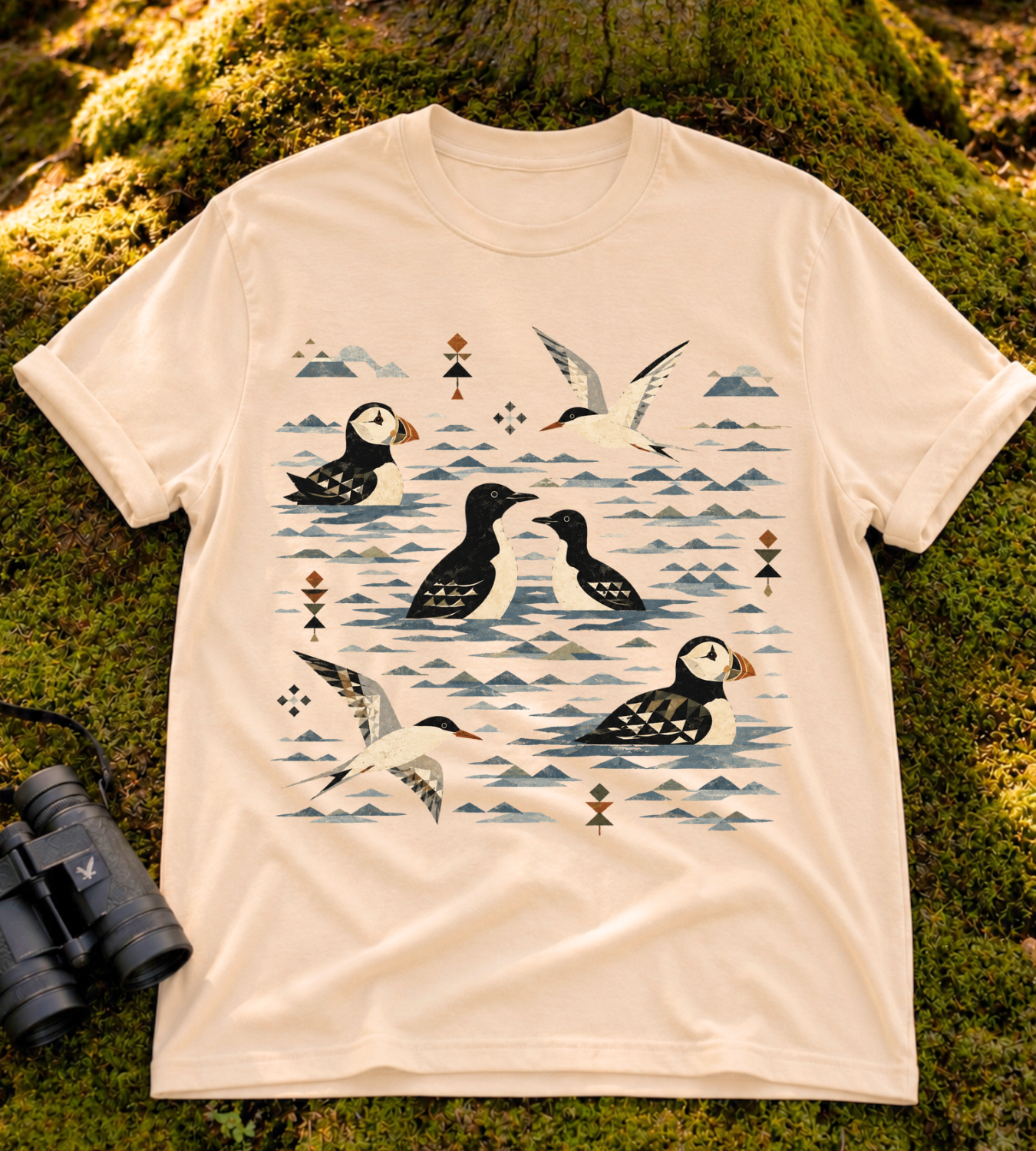 Folk Art Puffin & Seabird T Shirt