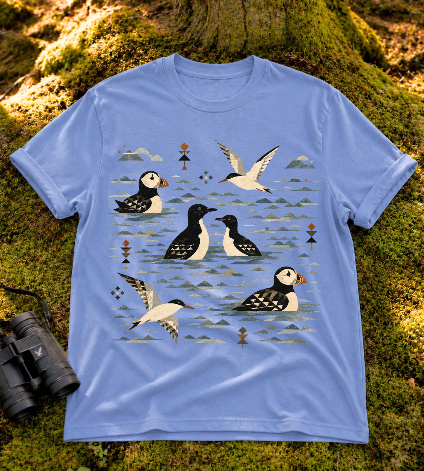 Folk Art Puffin & Seabird T Shirt