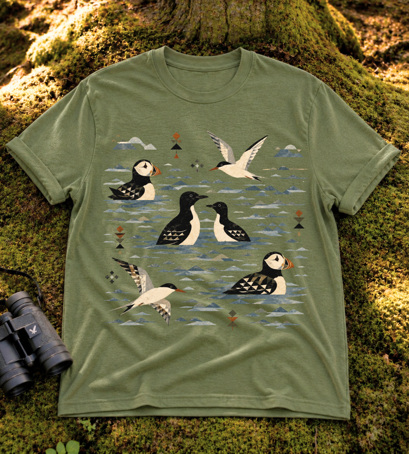 Folk Art Puffin & Seabird T Shirt
