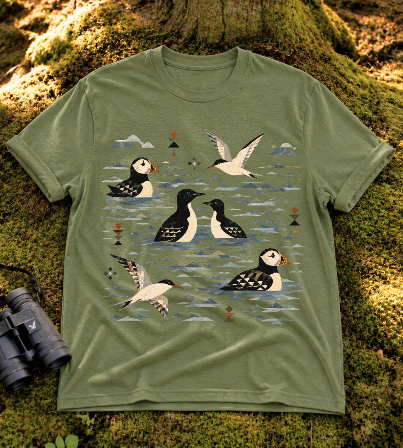 Folk Art Puffin & Seabird T Shirt