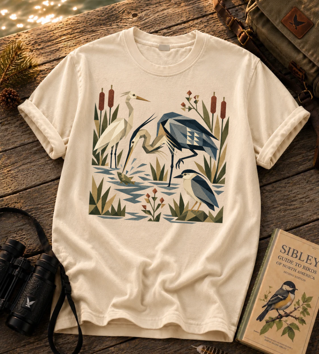 Folk Art Heron Marsh T Shirt