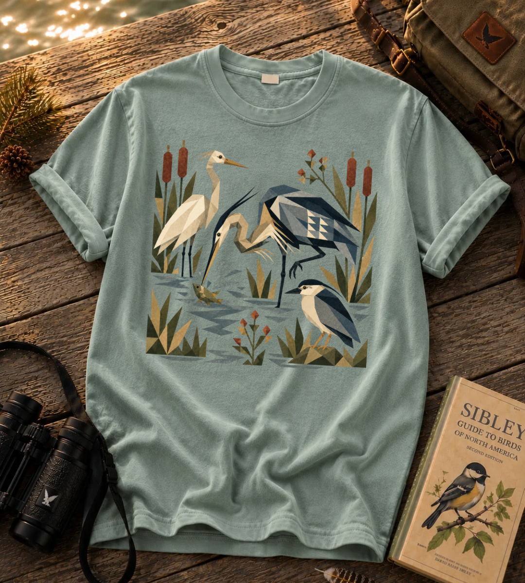 Folk Art Heron Marsh T Shirt