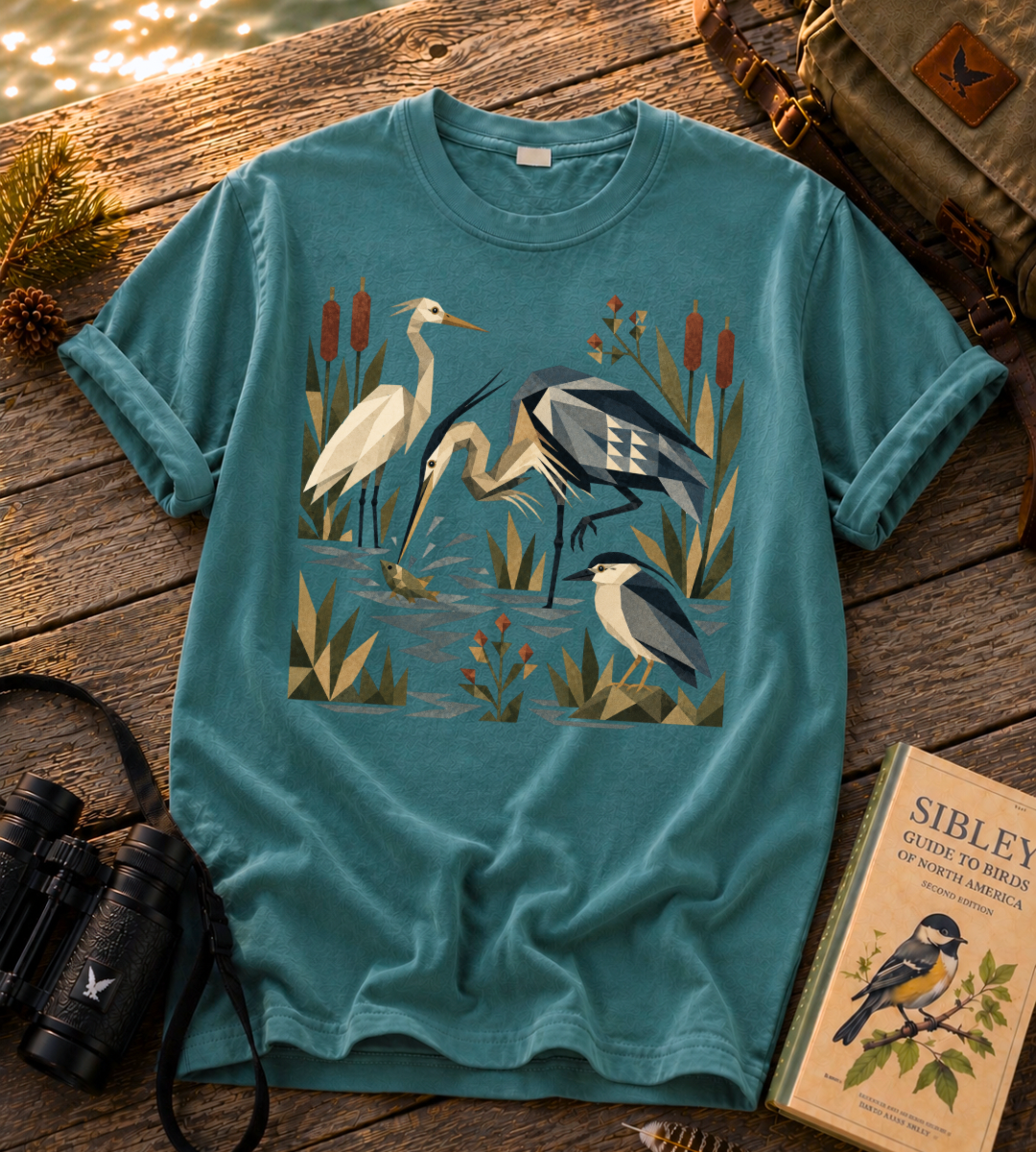 Folk Art Heron Marsh T Shirt