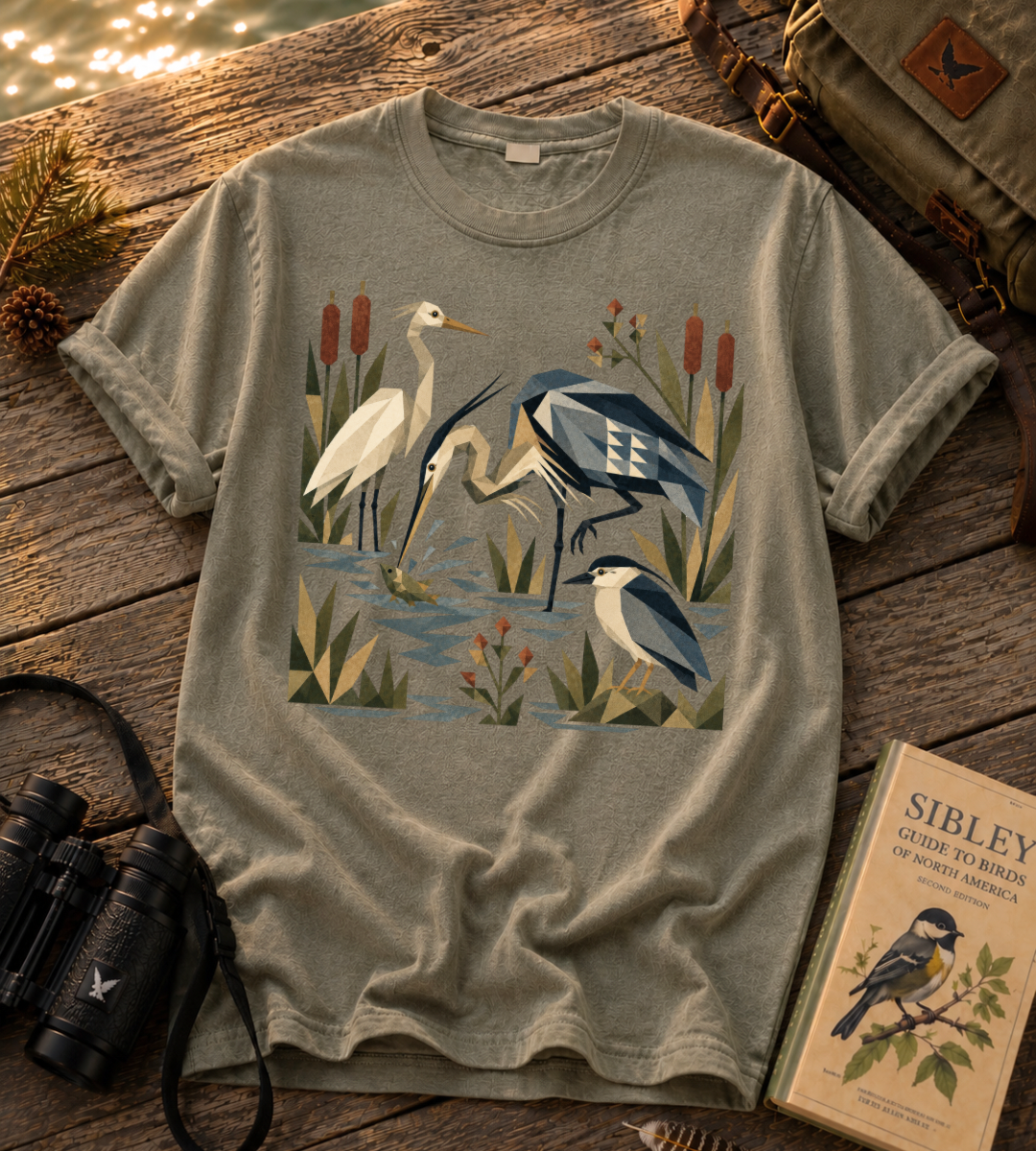 Folk Art Heron Marsh T Shirt