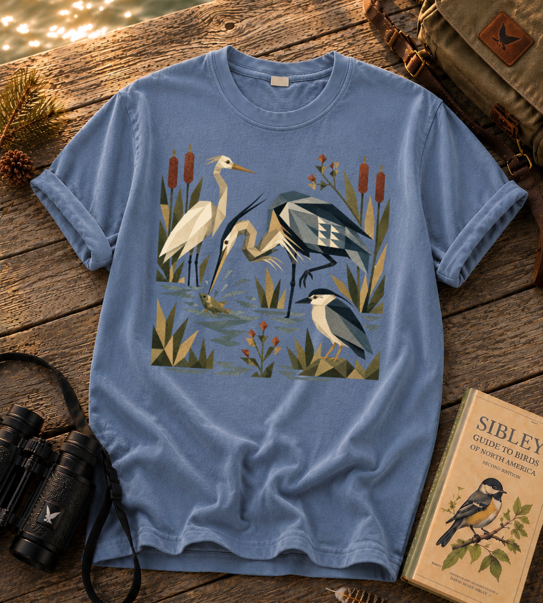 Folk Art Heron Marsh T Shirt