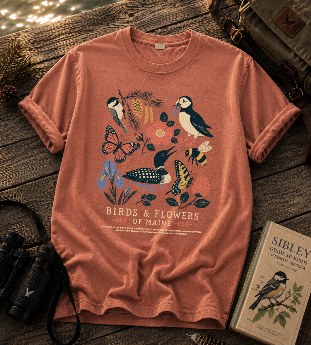 Birds & Flowers of Maine T Shirt