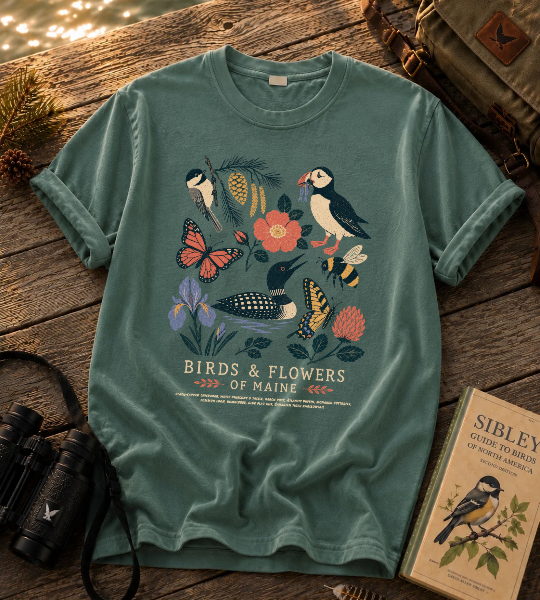 Birds & Flowers of Maine T Shirt