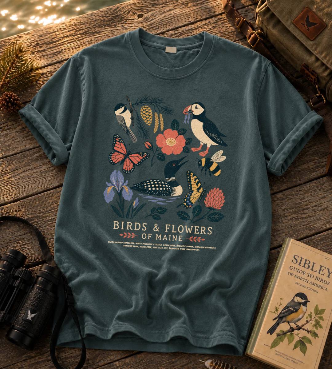 Birds & Flowers of Maine T Shirt