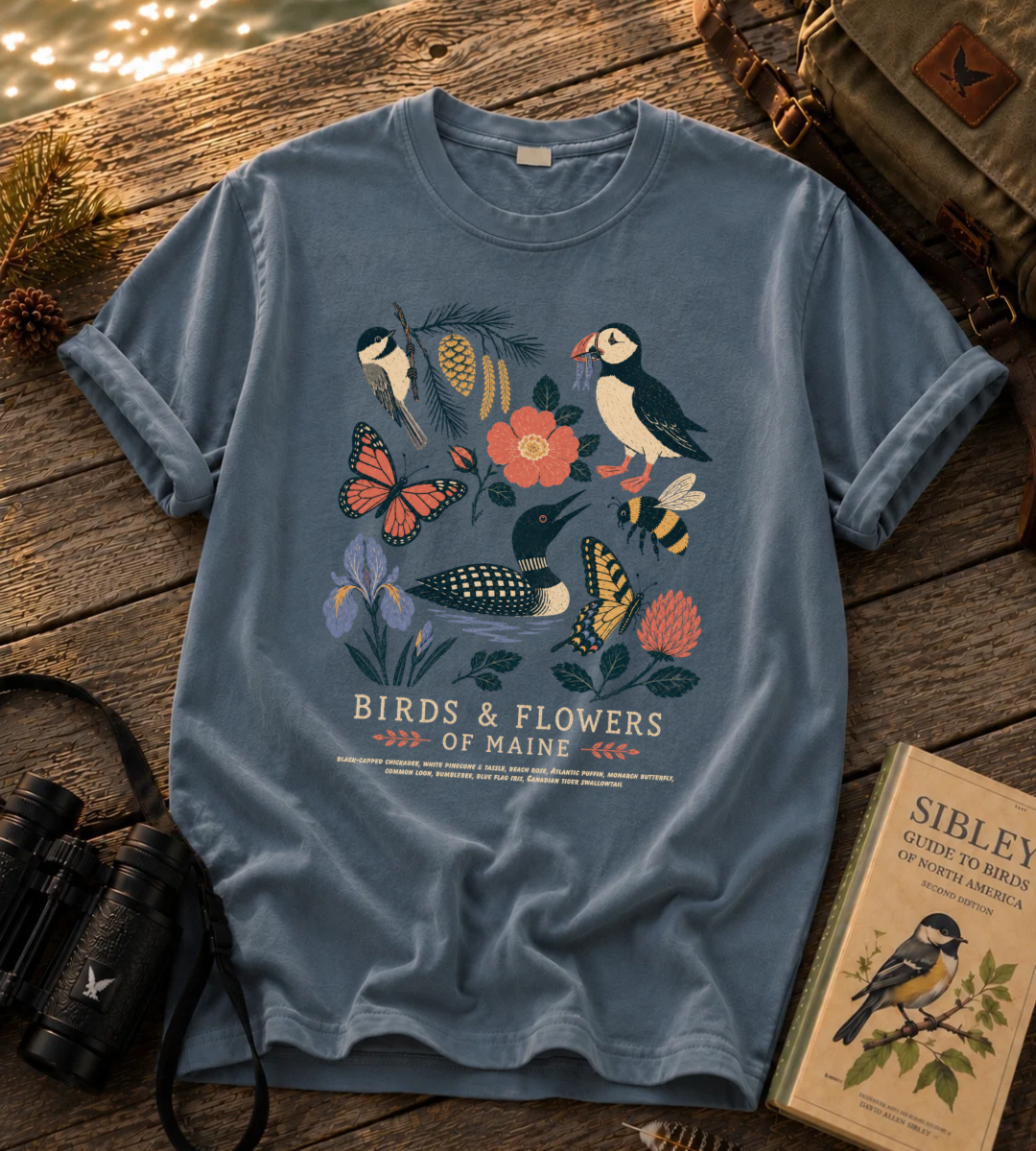 Birds & Flowers of Maine T Shirt