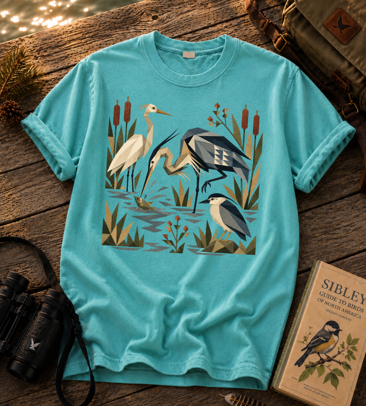 Folk Art Heron Marsh T Shirt