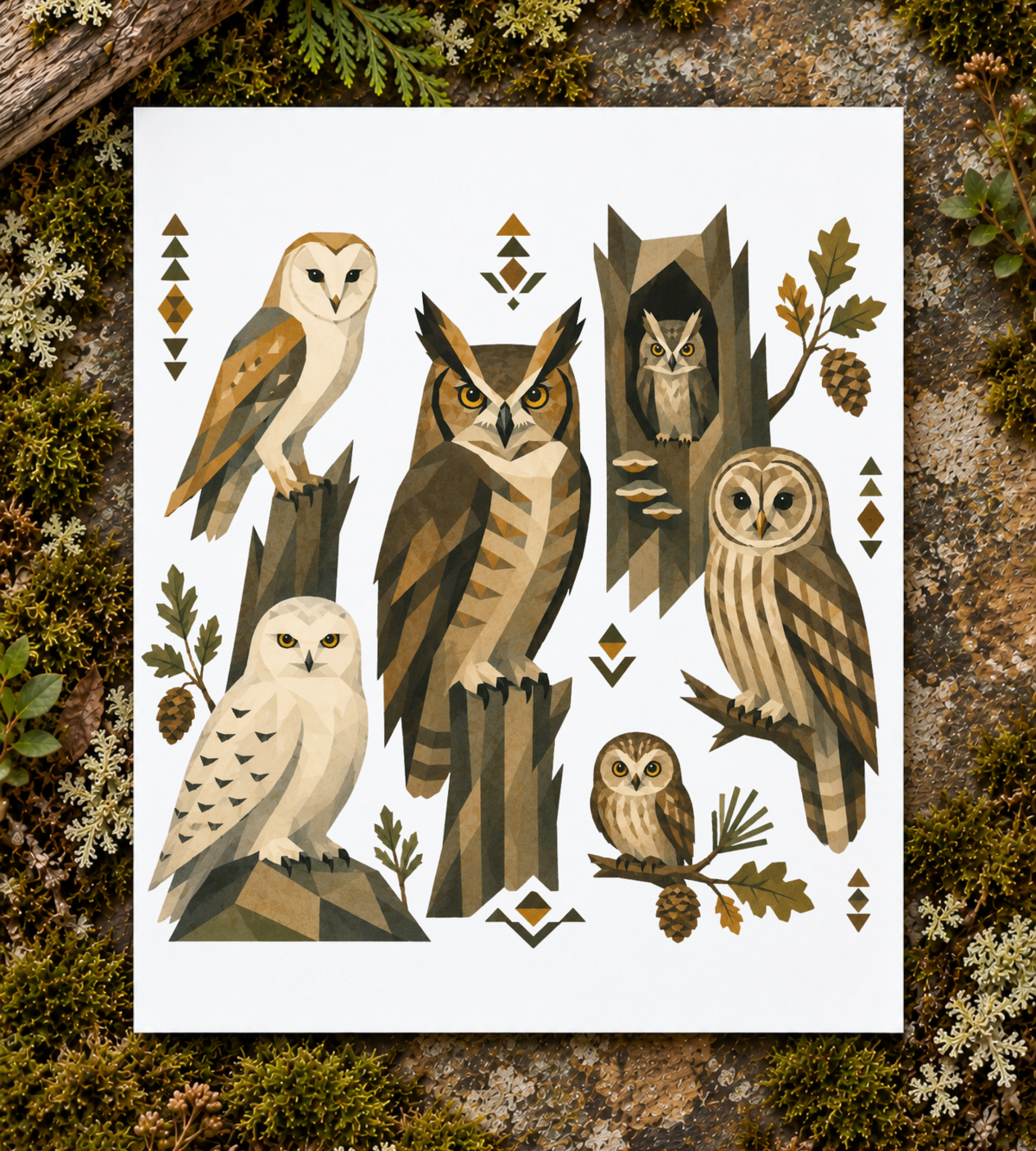Folk Art Owls Art Print