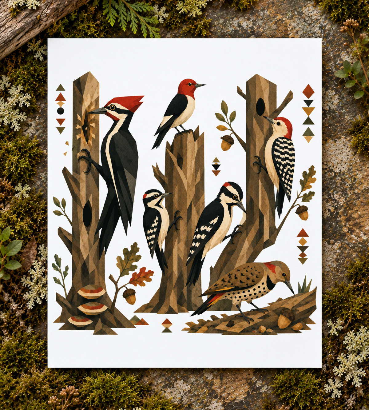 Folk Art Woodpecker Art Print
