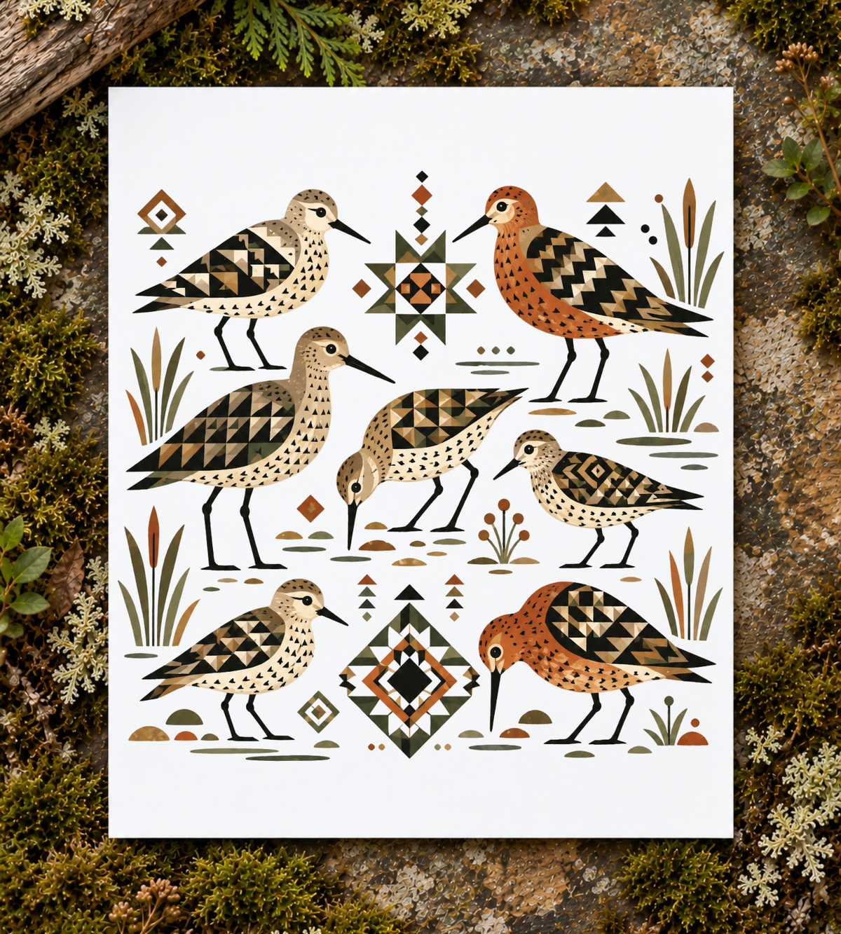 Folk Art Shorebirds Art Print