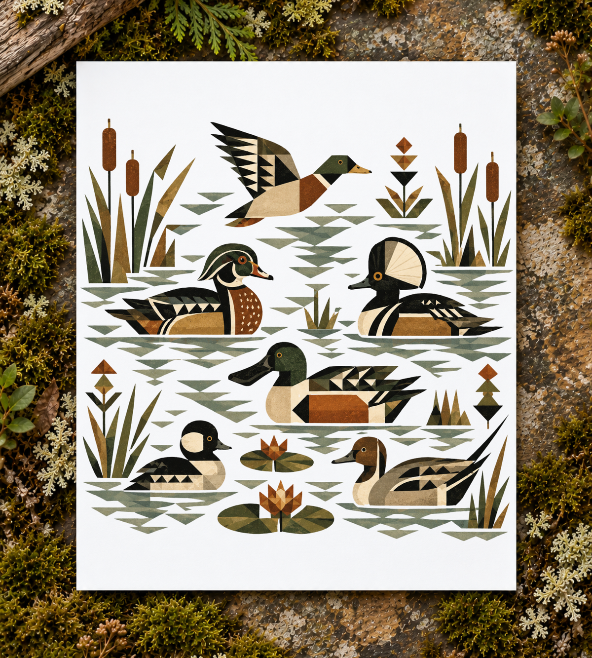 Folk Art Waterfowl Art Print