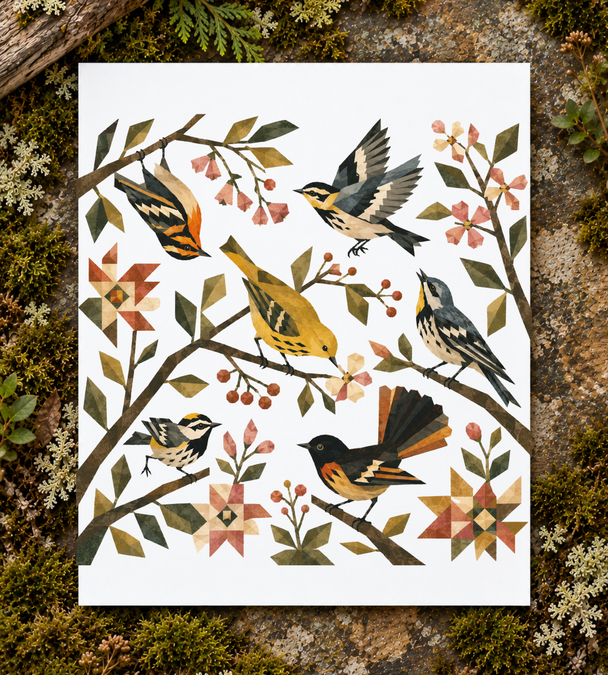 Folk Art Warblers Art Print