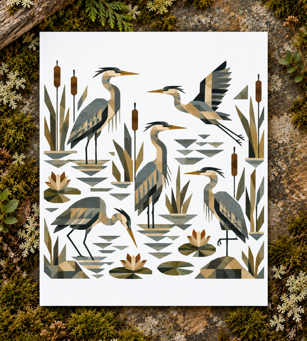 Folk Art Herons Art Print