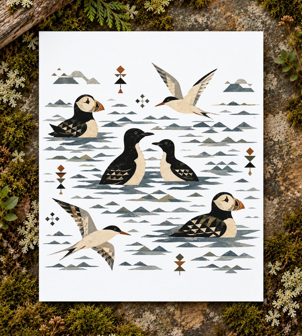 Folk Art Seabirds Art Print