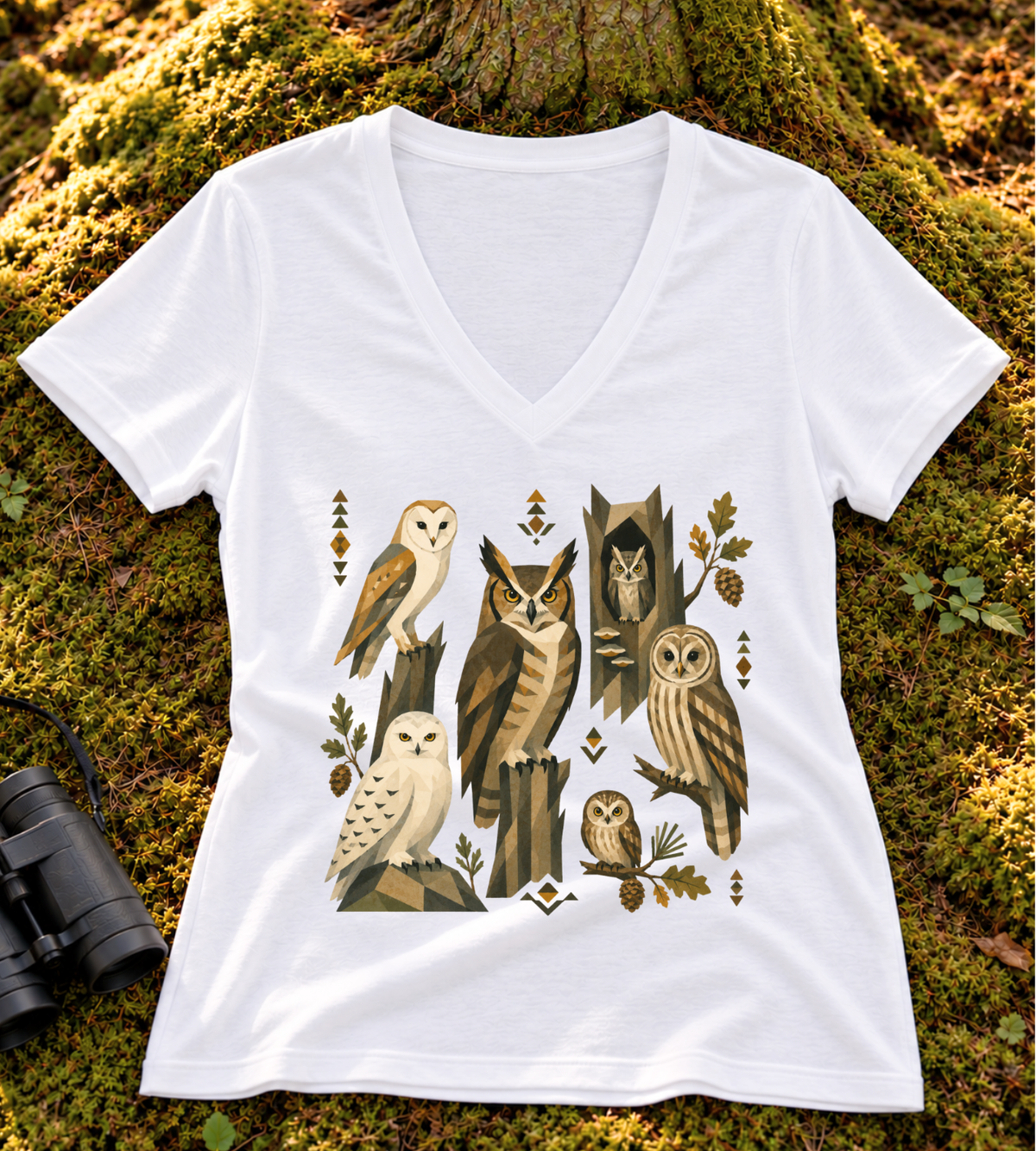 Folk Art Owls Women’s V Neck