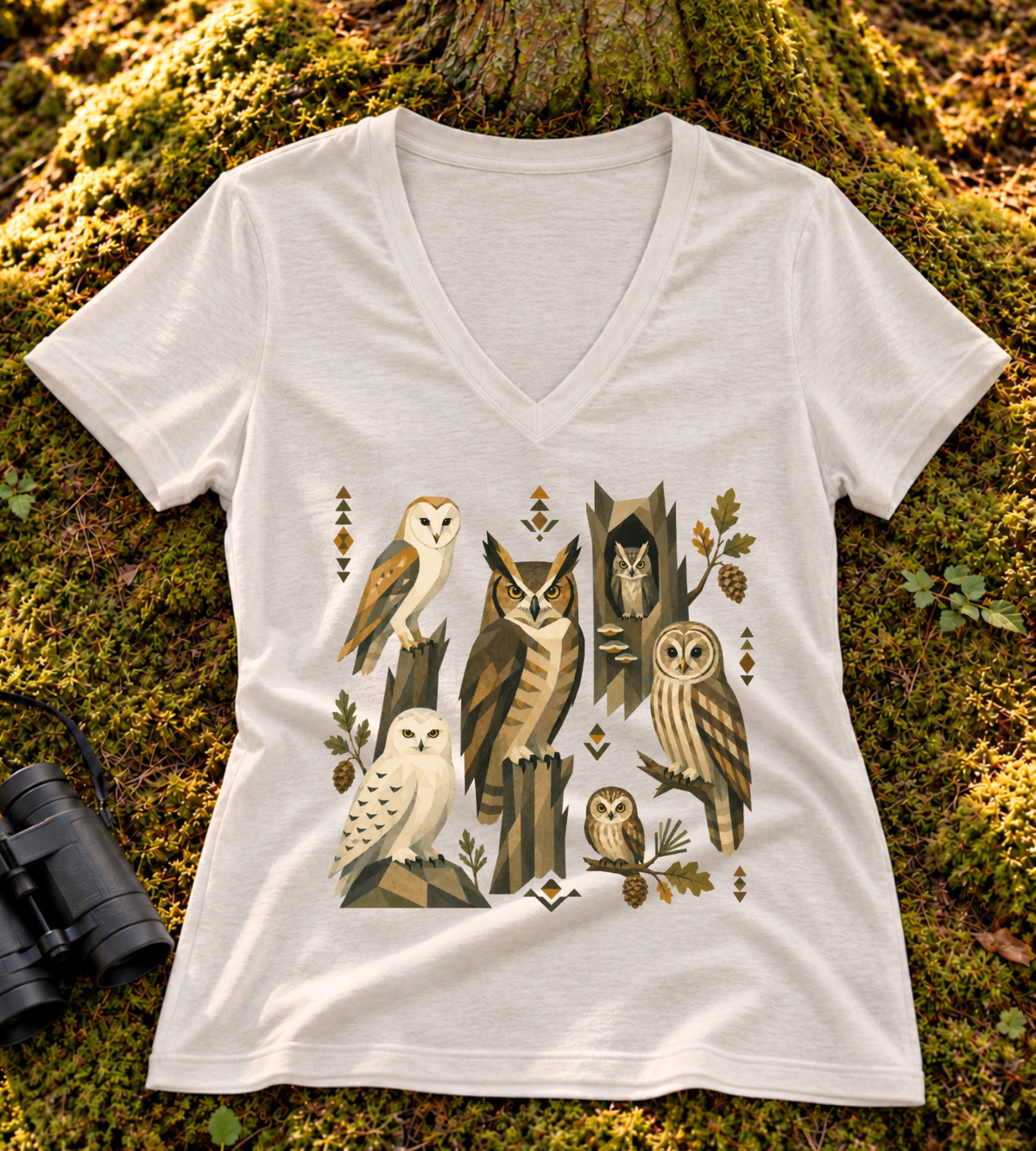 Folk Art Owls Women’s V Neck