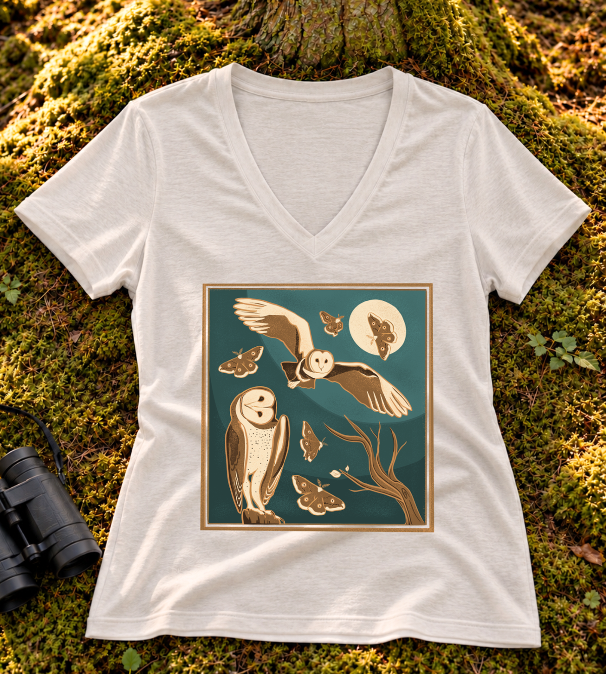 Spooky Barn Owl Women’s V Neck