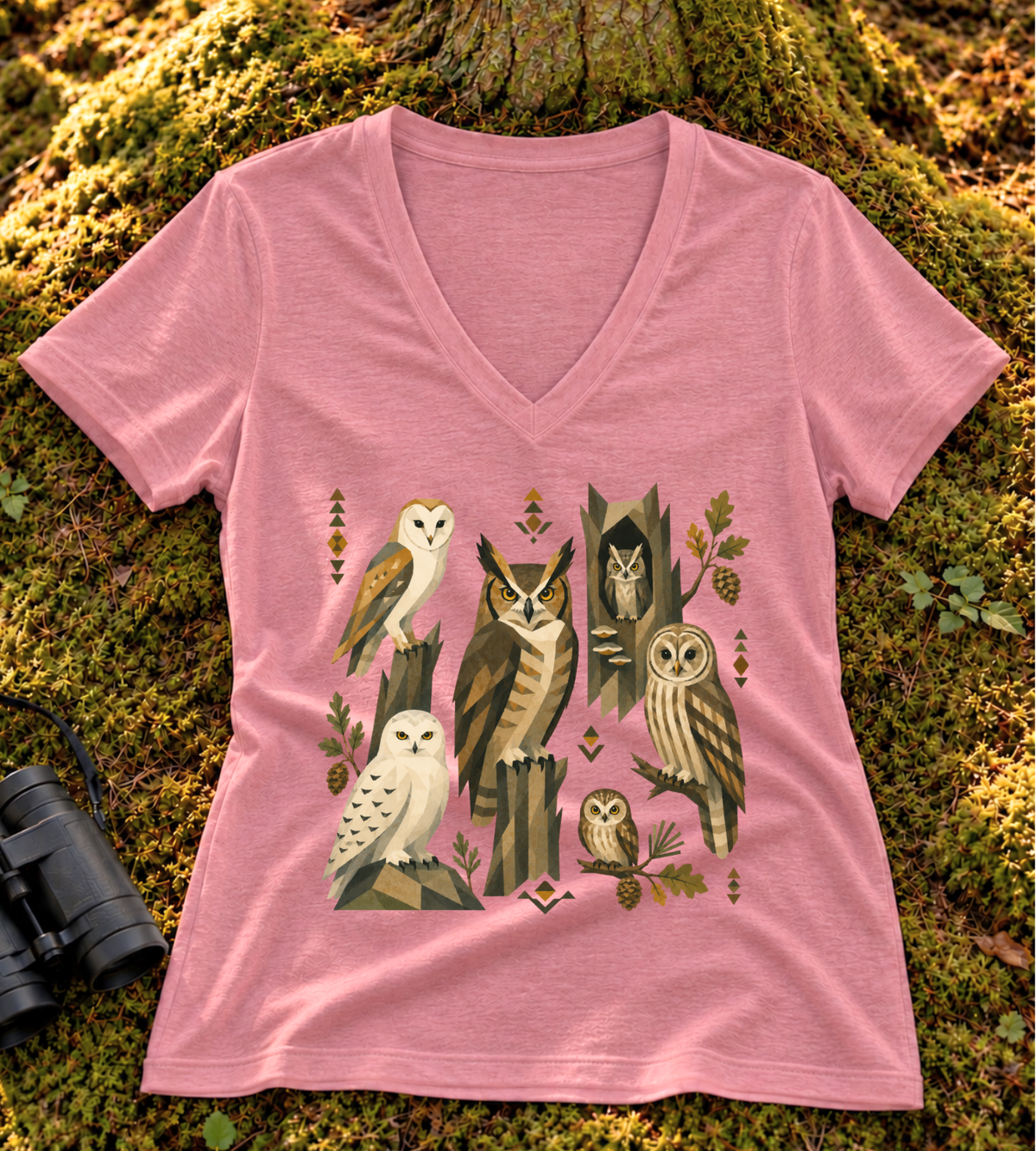 Folk Art Owls Women’s V Neck