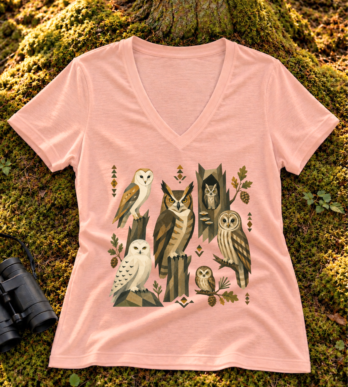 Folk Art Owls Women’s V Neck