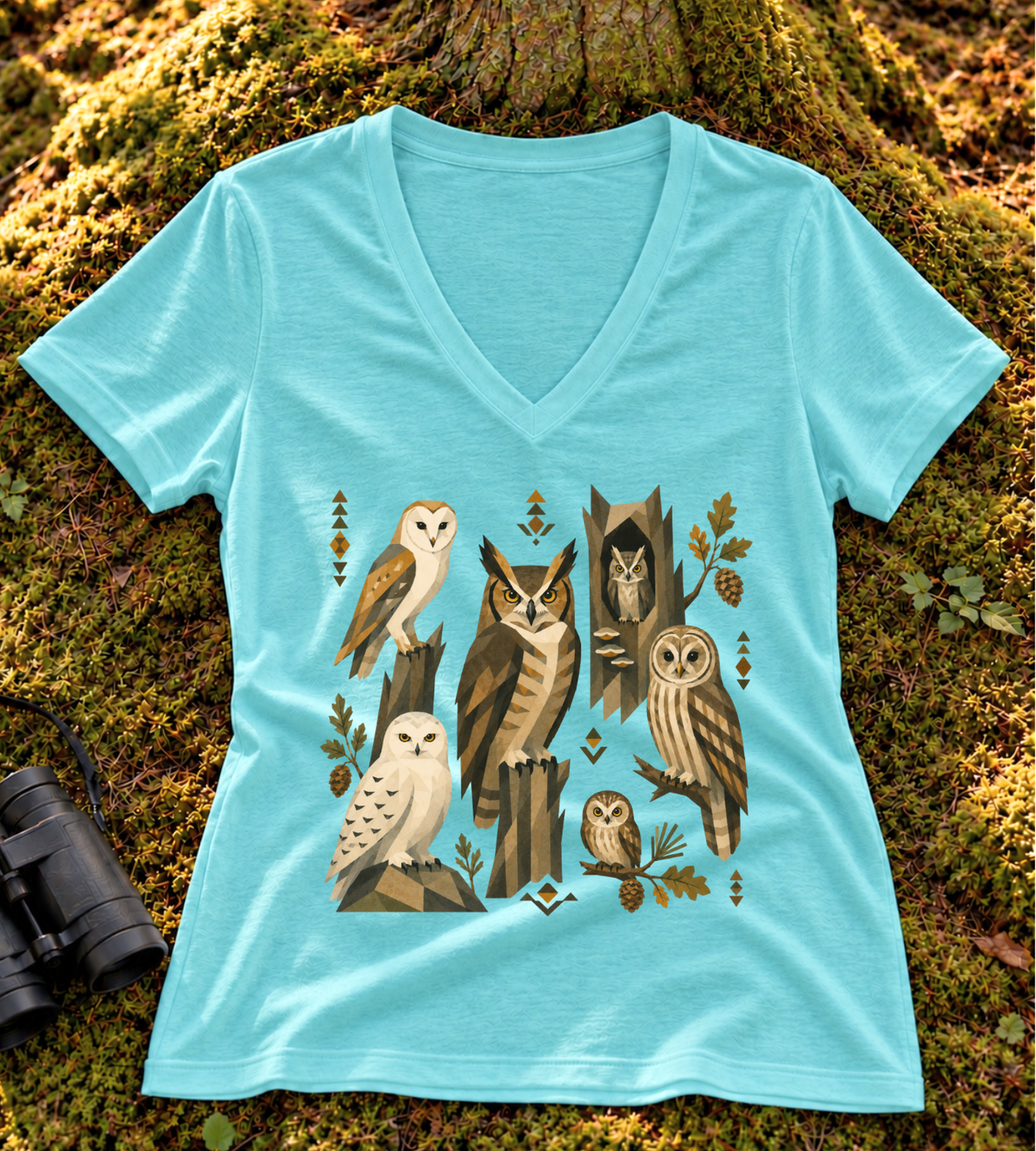 Folk Art Owls Women’s V Neck