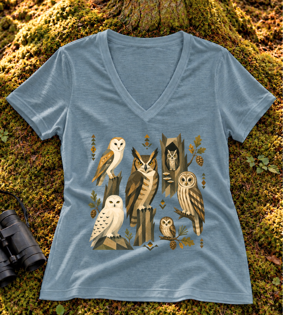 Folk Art Owls Women’s V Neck