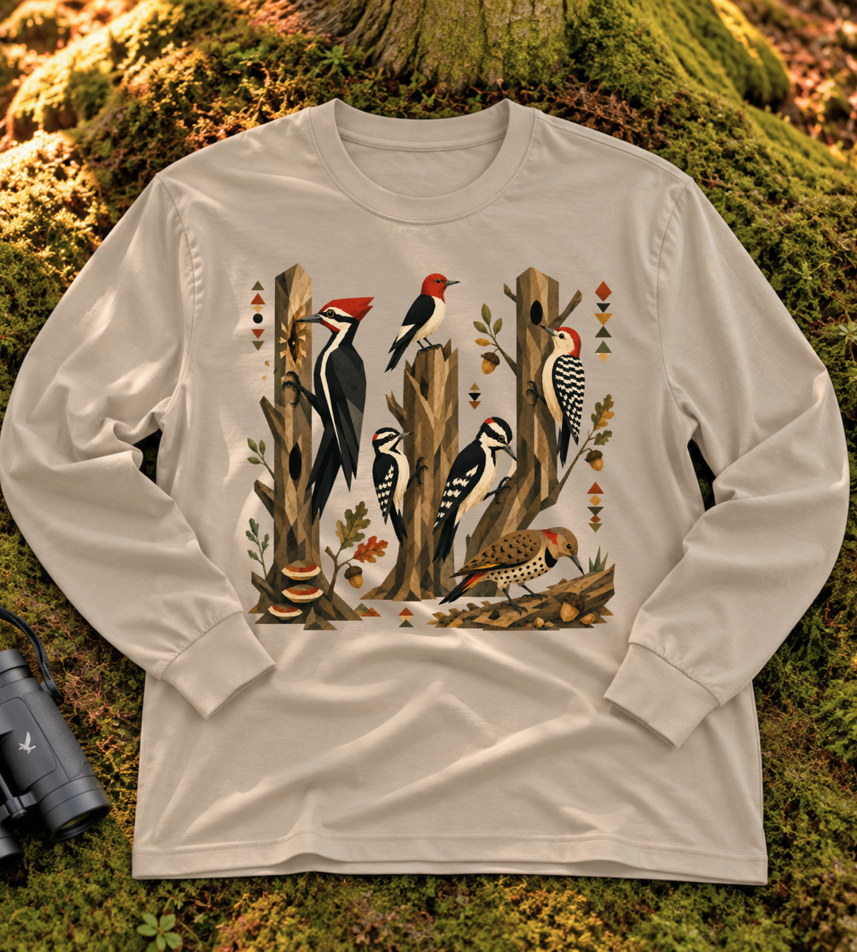 Folk Art Woodpecker Long Sleeve Tee